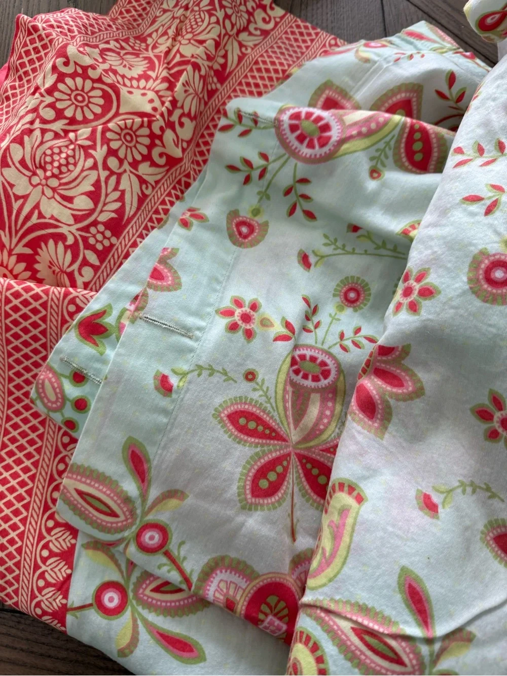 Floral Paisley Shower Curtain in Aqua and Coral